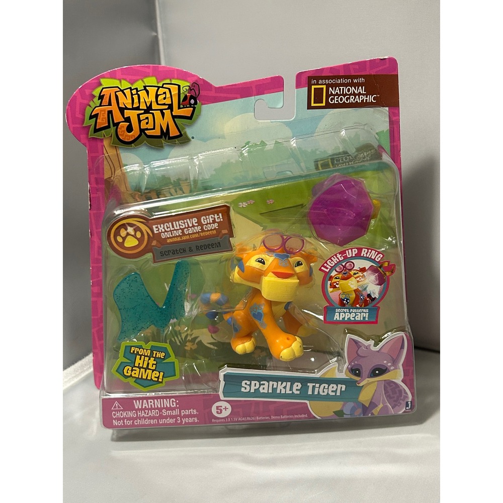 Animal Jam Sparkle Tiger Figure National Geographic Light-Up Ring Jazwares New